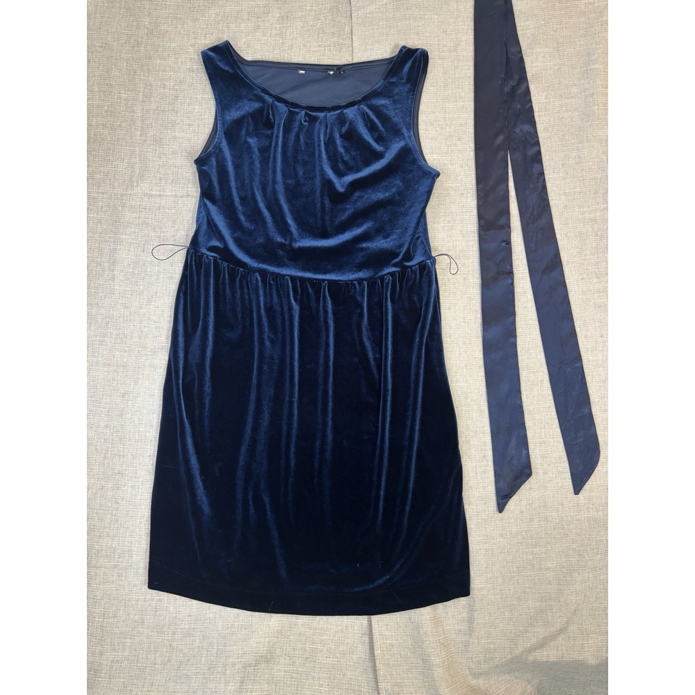 Midnight Blue Velvet Sleeveless Dress M With Sash Unbranded‎ Formal Glam